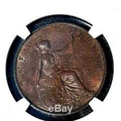 1895 Great Britain 1 Penny, Low Tide Variety, Very Rare, NGC MS 64 RB