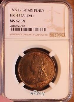 1897 Great Britain Penny Ultra Rare High Sea Level KM #790 NGC MS 62 BN