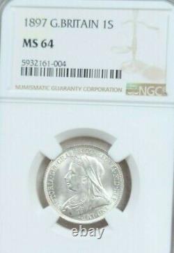 1897 Great Britain Silver 1 Shilling Queen Victoria Draped Bust Ngc Ms 64 Rare