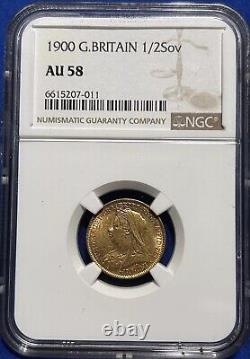 1900 Great Britain Victoria 1/2 Sovereign Gold Coin NGC AU 58 Graded Rare