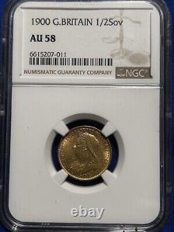 1900 Great Britain Victoria 1/2 Sovereign Gold Coin NGC AU 58 Graded Rare