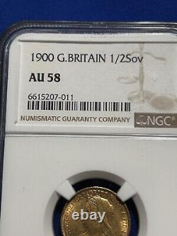 1900 Great Britain Victoria 1/2 Sovereign Gold Coin NGC AU 58 Graded Rare