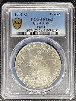 1901 Great Britain Calcutta Mint Trade Dollar Silver Rare Coin Pcgs Ms63