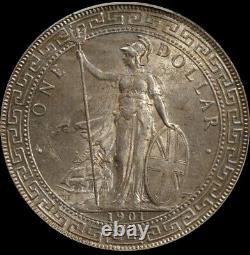 1901 Great Britain Calcutta Mint Trade Dollar Silver Rare Coin Pcgs Ms63