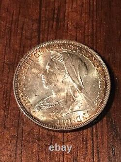1901 Great Britain One Shilling Silver Coin BU Nice Toning! Rare