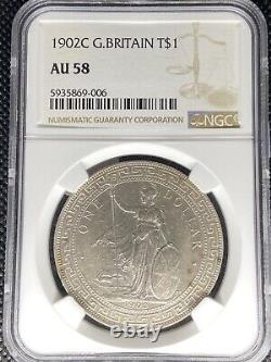 1902 C Calcutta Mint Great Britain Trade Dollar Silver Rare Coin Ngc Au-58