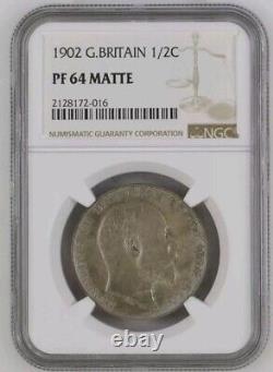 1902 Great Britain Half Crown SILVER Proof, Slabbed By NGC PF64 MATTE. RARE