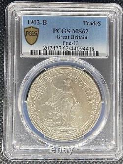 1902-b Great Britain Trade Dollar Silver Rare Coin Prid-13 Pcgs Ms62