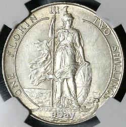 1904 NGC AU 58 Florin Edward VII Great Britain Rare Silver Coin (20091605D)