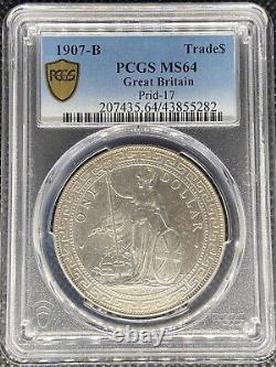 1907 B Great Britain Trade Dollar Silver Rare Coin Prid-17 Pcgs Ms64