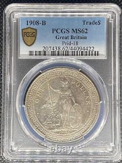 1908-b Great Britain Trade Dollar Silver Rare Coin Prid-18 Pcgs Ms62