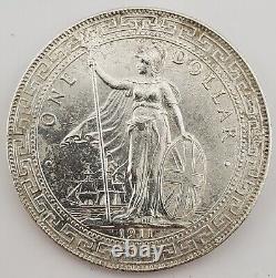 1911 B British Trade Dollar Great Britain Rare Silver Coin Au Details