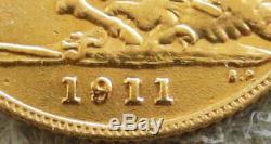 1911 Great Britain 1/2 Sovereign 3.994g with very rare overdate AU