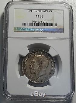 1911 UK Great Britain Florin Silver Proof Coin KM# 817 NGC PF65 Rare 6007 Mintd