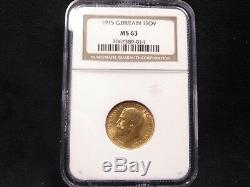 1915 NGC MS63 Great Britain 1 Sovereign Gold Coin RARE IN HIGHER GRADES