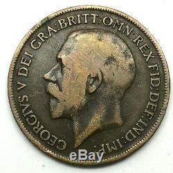 1919 H Great Britain- George V One Penny Bronze Coin- Km# 810 Rare