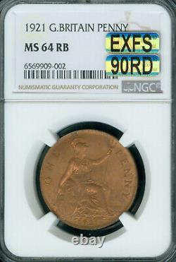 1921 Great Britain Penny Ngc Ms64 Rb Pq Mac Exfs Exceptional 1st Strike Rare