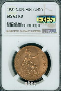 1931 Great Britain Penny Ngc Ms-63 Rd Pq Mac Exfx Exceptional 1st Strike Rare