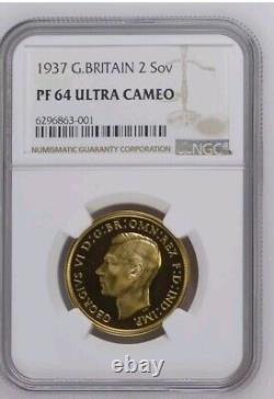 1937 Great Britain 2 Sov Gold Proof Coin Slabbed By NGC PF 64 Ultra Cameo. RARE