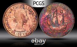 1953 Great Britain 1/2 Penny PCGS Rare Shocking toned shape