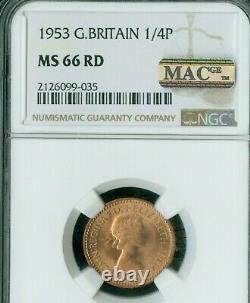1953 Great Britain Farthing Ngc Ms66 Red Only 1 Finer Mac Spotless Rare