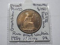 1953 Penny Great Britain Coin Queen Elizabeth Rare PROOF L/E 40,000 #1953PR