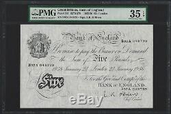 1956 GREAT BRITAIN, BANK OF ENGLAND 5 Pounds B276 O'Brien, PMG 35 EPQ Ch VF Rare