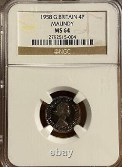 1958 Great Britain Queen Elizabeth Maundy Set NGC Graded MS64 & MS66 Rare Set
