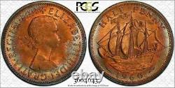 1960 Great Britain Half Penny Pcgs Ms65rb Rare Toned Coin Finest Known Grade
