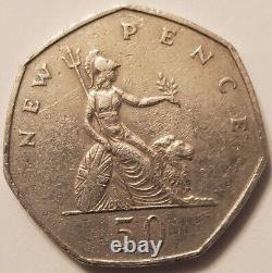 1969 Elizabeth II Great Britain 50 NEW PENCE Coin RARE Vintage