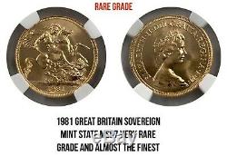 1981 Great Britain Elizabeth II Gold Sovereign Scarce Rare Grade MS67 Rare Grade