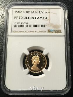 1982 Great Britain 1/2 Sovereign Gold Proof Coin NGC PF70UC Top grade Rare 3.99g