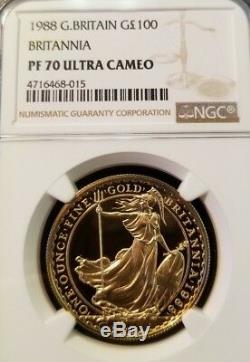 1988 Great Britain Gold 100 Pounds Britannia Ngc Pf 70 Ultra Cameo Rare Perfect