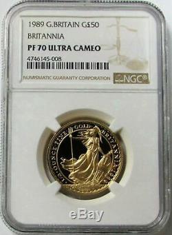 1989 Gold Great Britain Rare Only 338 Minted 50 Pounds Ngc Proof 70 Ultra Cameo