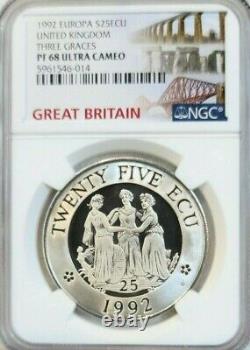 1992 Great Britain Silver 25 Ecu Three Graces Ngc Pf 68 Ultra Cameo Rare Beauty