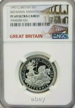 1997 Great Britain Silver 1 Pound Britannia Ngc Pf 69 Ultra Cameo Rare Top Pop