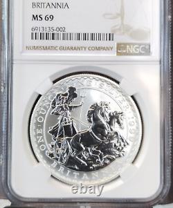 1999 Great Britain Silver 2 Pounds Britannia Chariot Ngc Ms 69 Rare Gem Beauty