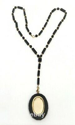 19th Century Victorian Onyx, Gold, & Pearl Mourning Necklace & Earrings RARE