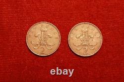 2 Extremely Rare 1971 2p New Pence Coins, in good condition