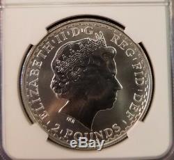 2000 Great Britain Silver 2 Pounds Britannia Ngc Ms 69 Gorgeous Very Rare