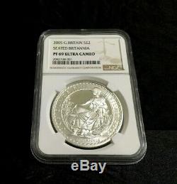 2005 Great Britain Britannia £2 Silver 1 oz Coin NGC PF 69 UC Rare Proof Coin