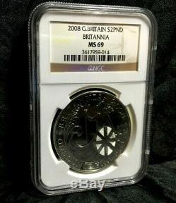 2008 BRITANNIA NGC MS 69 GREAT BRITAIN 1 Oz SILVER Rare Coin