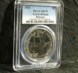 2013 PCGS MS70 Great Britain Britannia 1 oz Silver Coin UK Rare