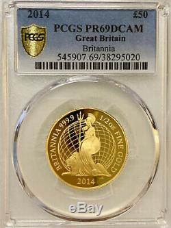 2014 Great Britain Gold Britannia Proof 1/2oz £50 PCGS PR69DC RARE