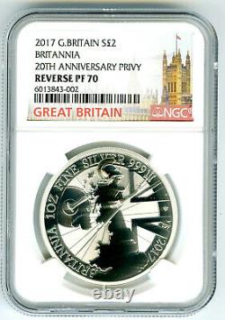 2017 Great Britain 1oz Silver Reverse Proof Ngc Pf70 Britannia Rare Mintage 500