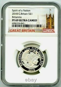 2018 1pd Great Britain Silver Proof Britannia Ngc Pf69 Rare Mintage Only 1350