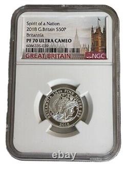 2018 20p Great Britain Silver Proof Britannia Ngc Pf70 Ex. Rare Top Pop=24