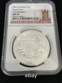 2019 2pd Great Britain 1oz Silver Ngc Ms70 Royal Arms First Releases Rare Pop21