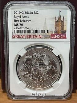 2019 2pd Great Britain 1oz Silver Ngc Ms70 Royal Arms First Releases Rare Pop21