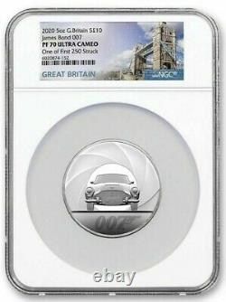 2020 Great Britain Silver 10 Pounds James Bond 007 5 oz PF70 UC NGC Coin RARE